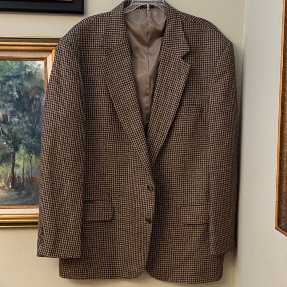 Oscar De La Renta Men’s Houndstooth Suit Jacket Coat Brown Checkered Blazer 46R
